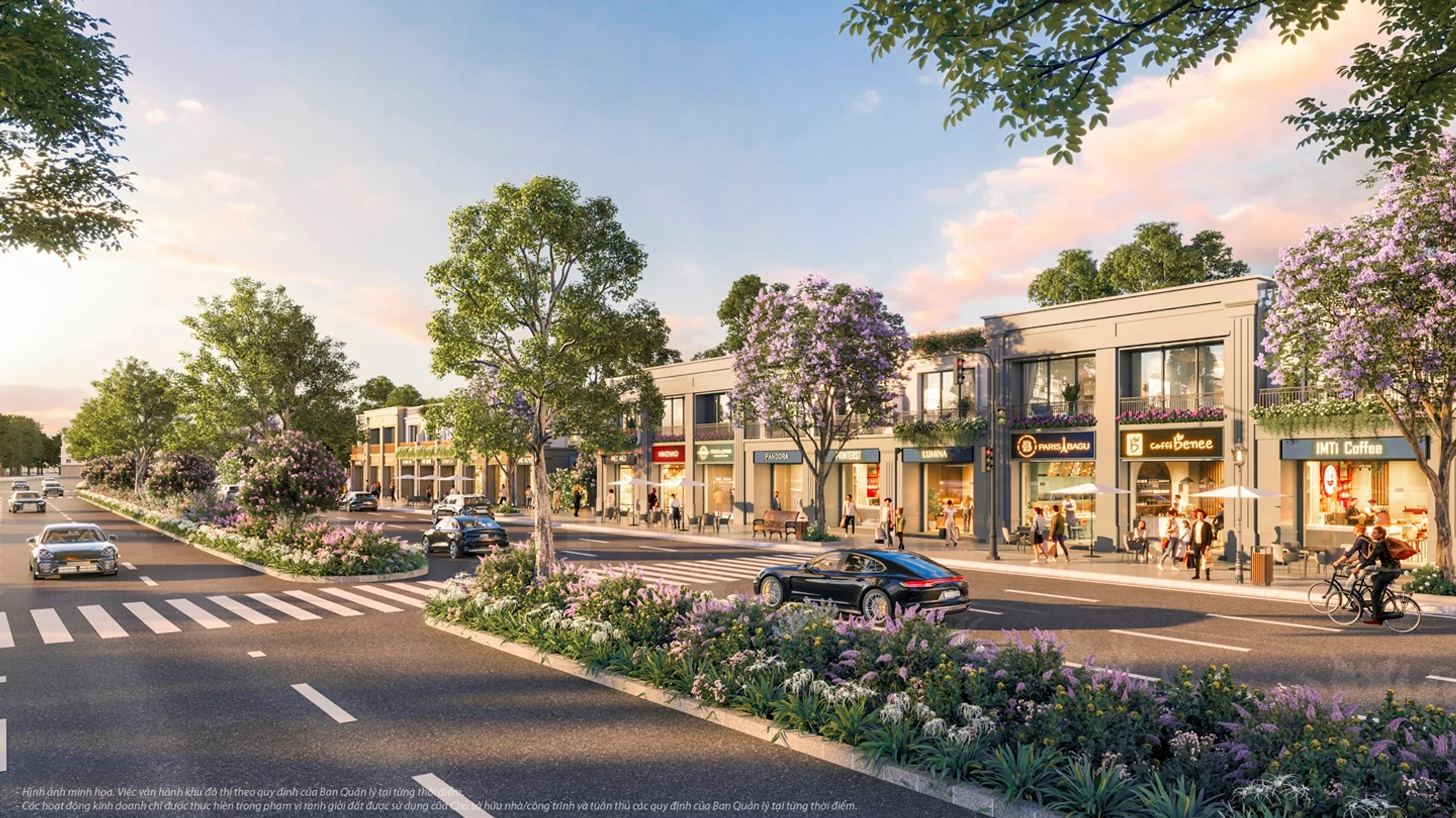 Đường phố hoa khu Golf Land gần sân golf Vinhomes Vũ Yên