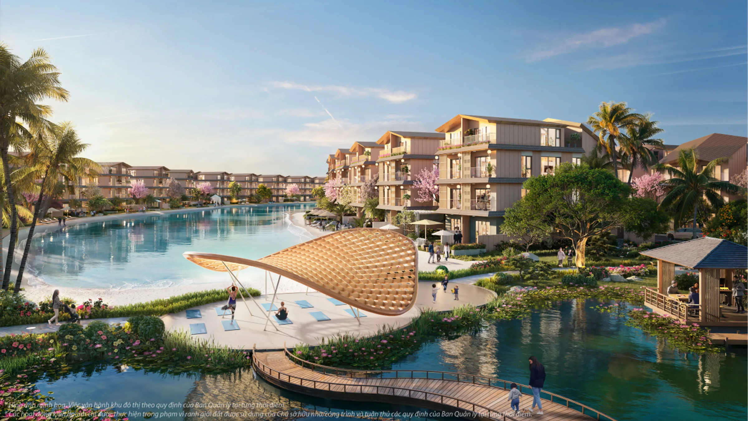Hồ cảnh quan xanh mát trong khu The Komorebi, Vinhomes Vũ Yên