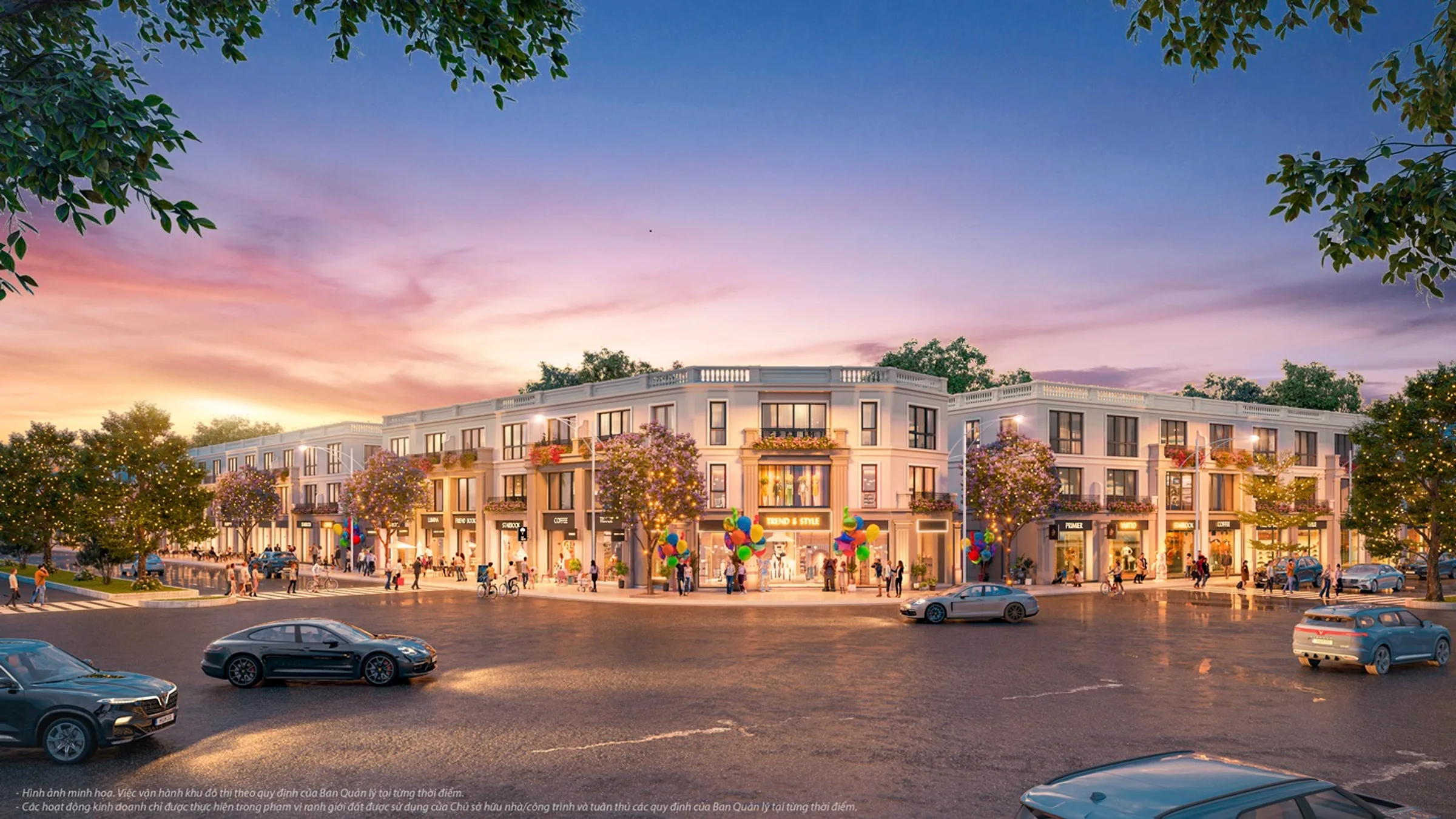 Shophouse góc phố lúc hoàng hôn Khu Golf Land, Vinhomes Vũ Yên, Hải Phòng