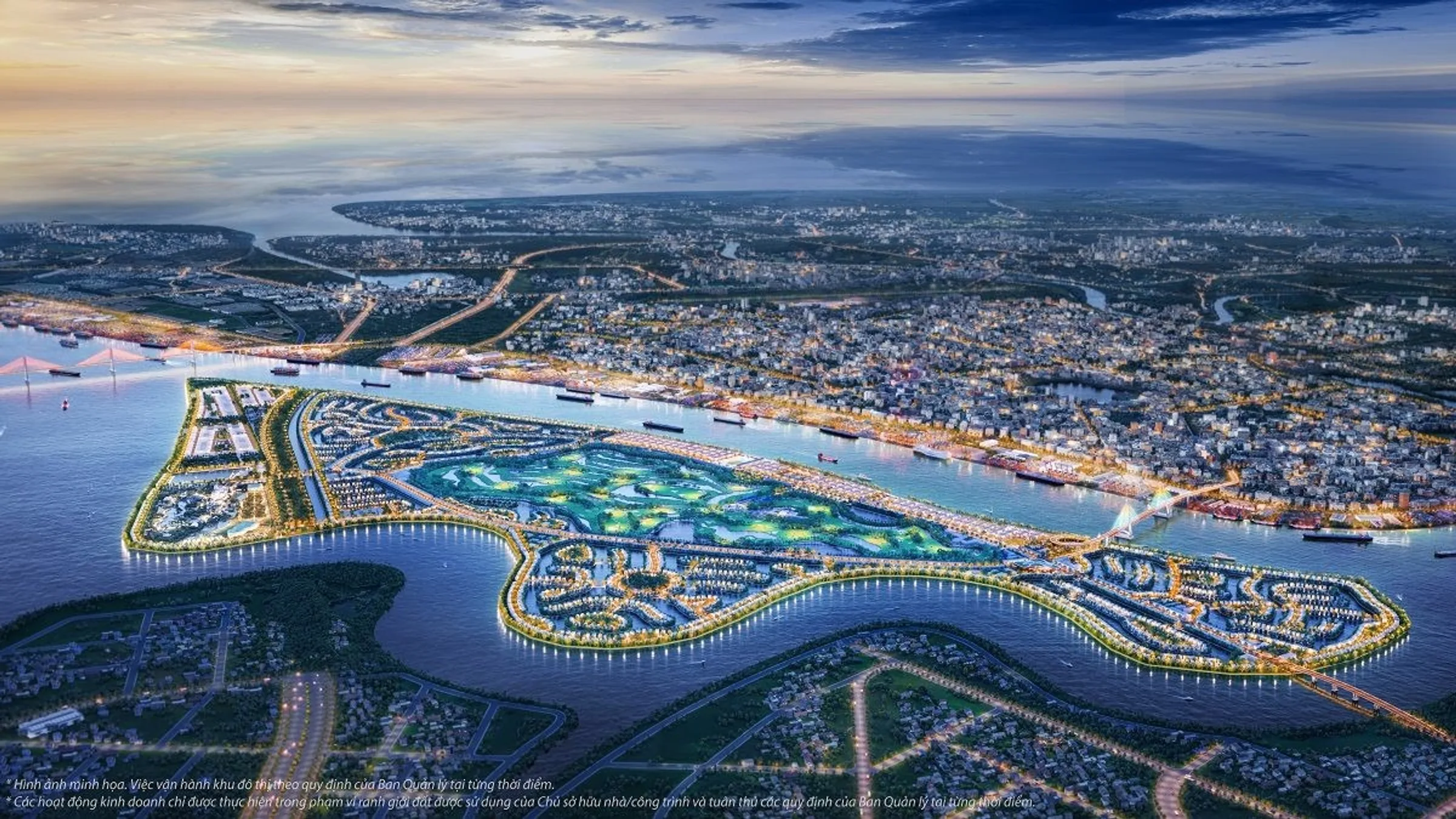 Toàn cảnh khu đô thị về đêm Khu Royal Riverside, Vinhomes Vũ Yên, Hải Phòng